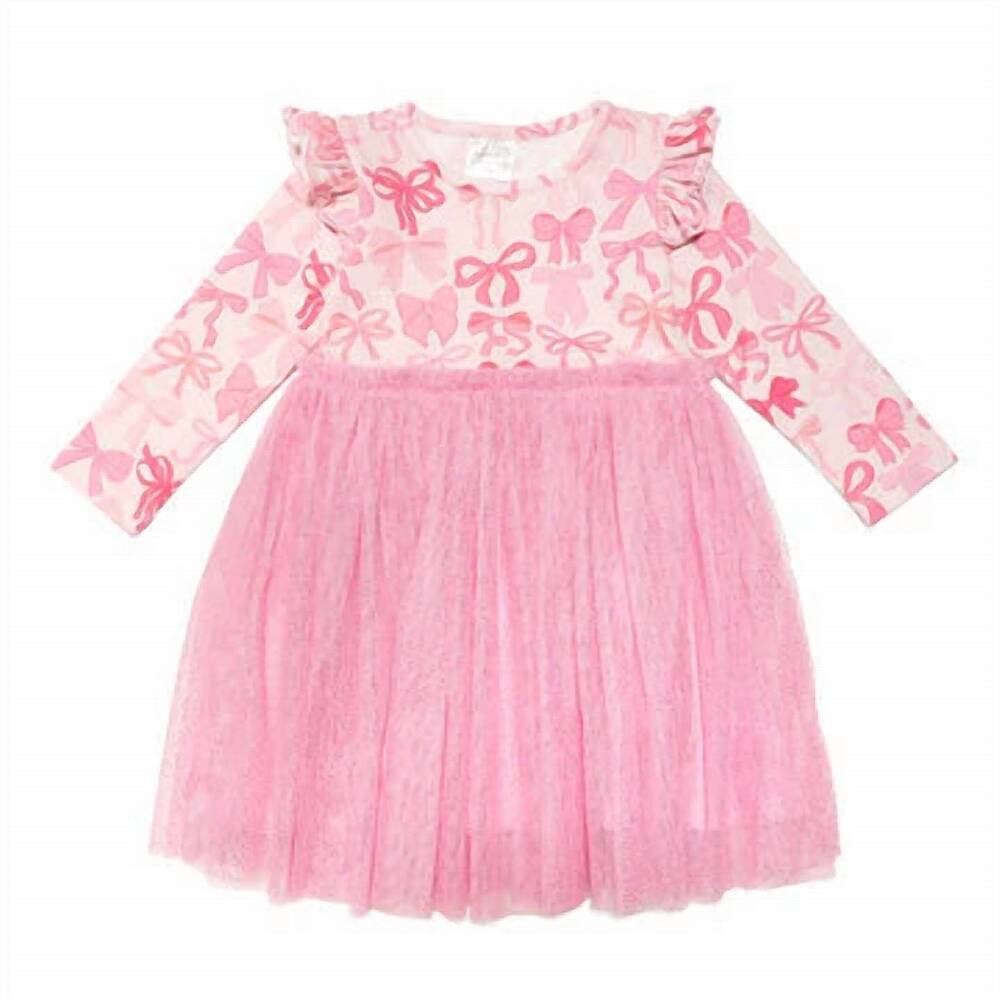 NEW SWEET WINK kid's coquette bow long sleeve tutu dress in bubblegum pink